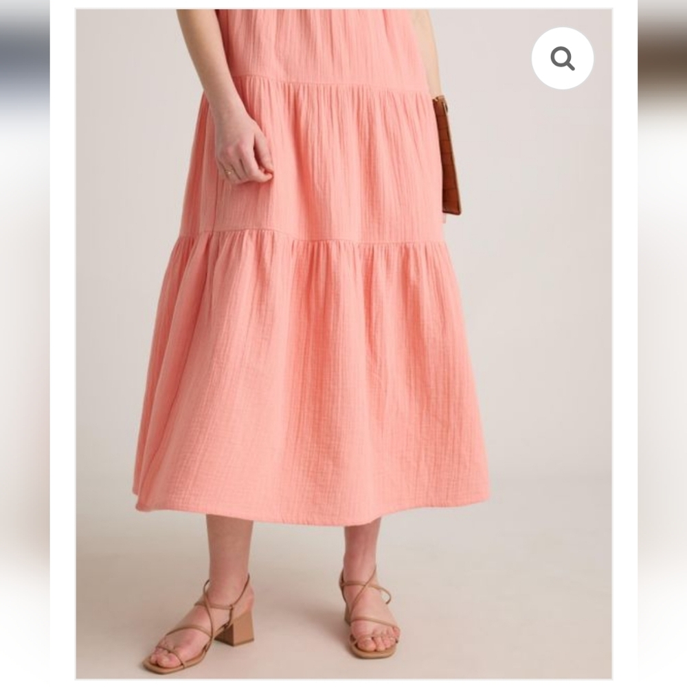 Quince Sleeveless Tiered Midi Dress in Coral Pink - Picture 4 of 12